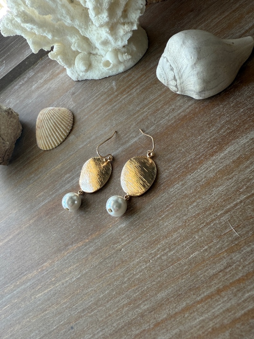 Gold Disc and Pearl Drop Earrings - Women Jewelry - Picture 6 of 12